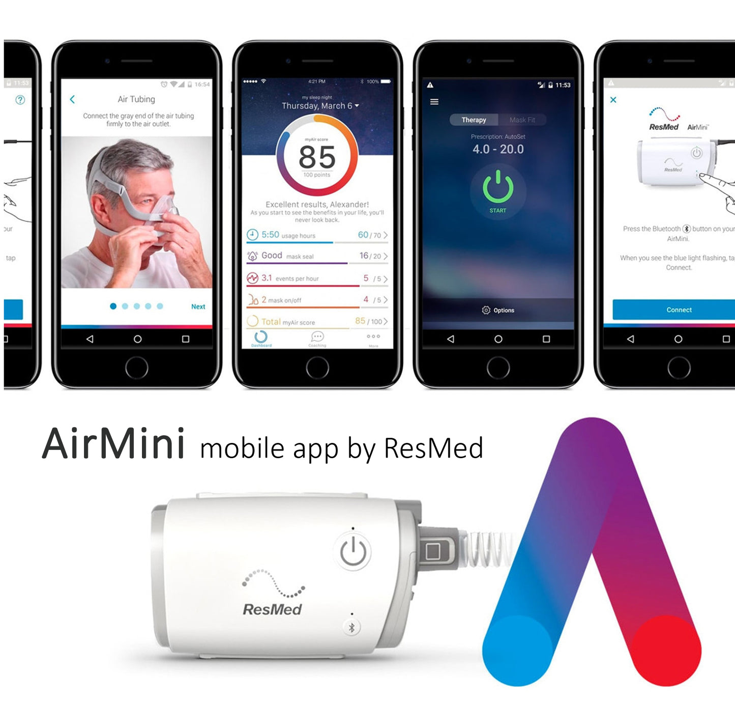 ResMed AirMini AutoSet with AirFit P10 Nasal Pillow Mask